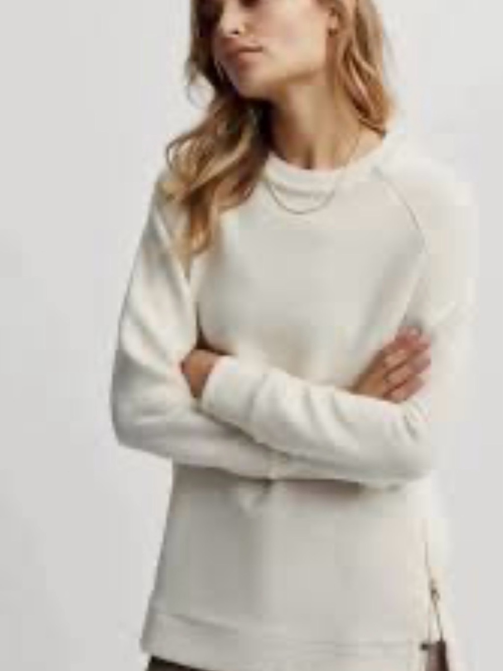 Varley Cream Crewneck Sweater with Side Zip Detail